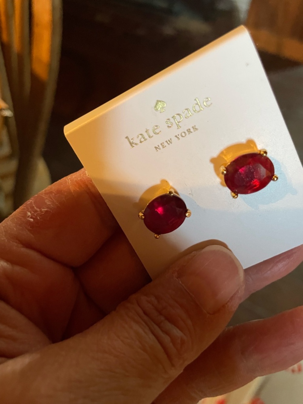 kate spade ruby red crystal stud earrings with gold-tone setting